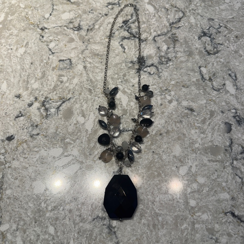 Statement Black and Gray Gemstone Pendant Necklace - Women Jewelry